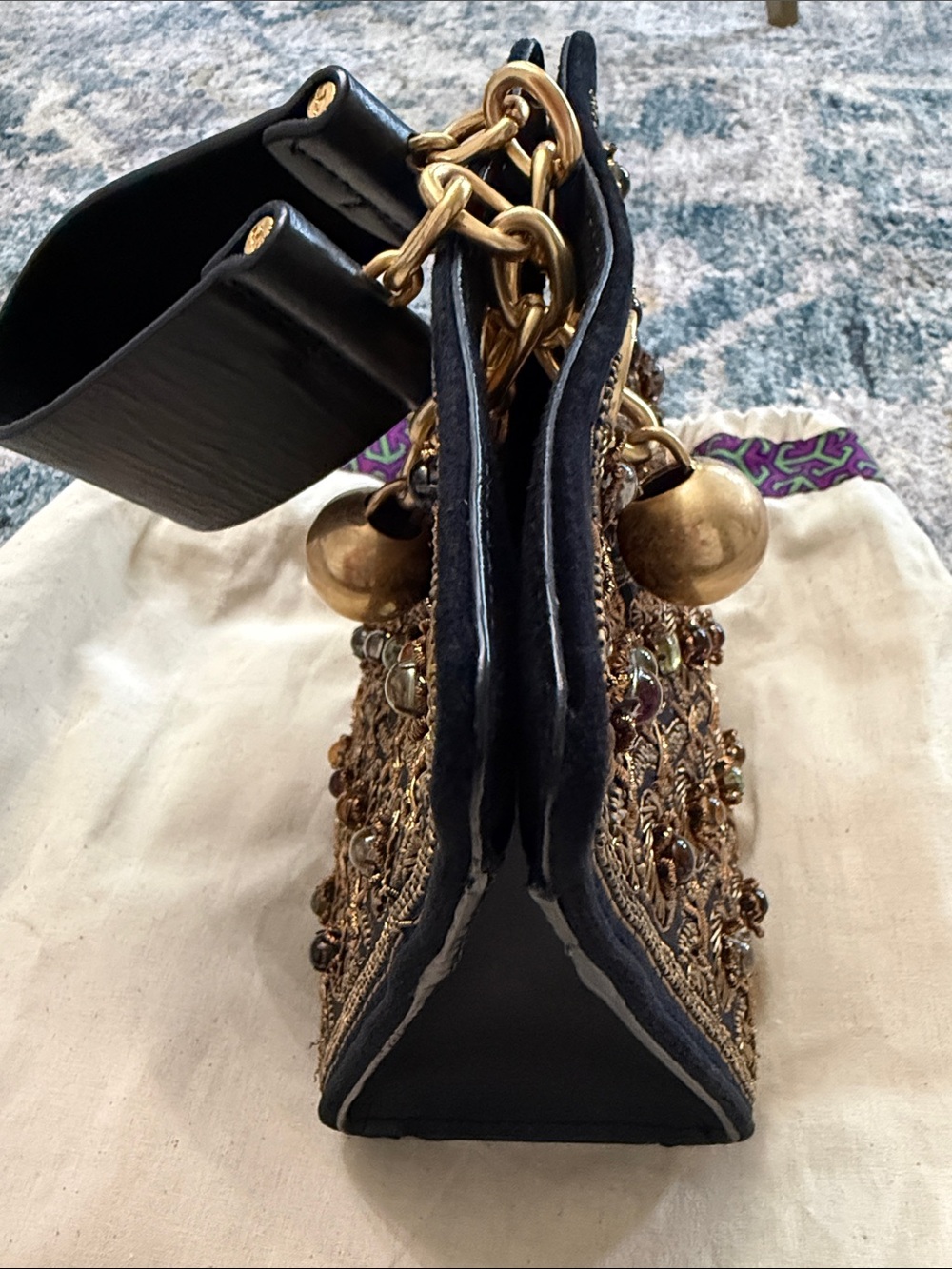 Tory Burch Darcy Cabochon Black Embellished Bag with Multicolor Gems - Picture 4 of 8
